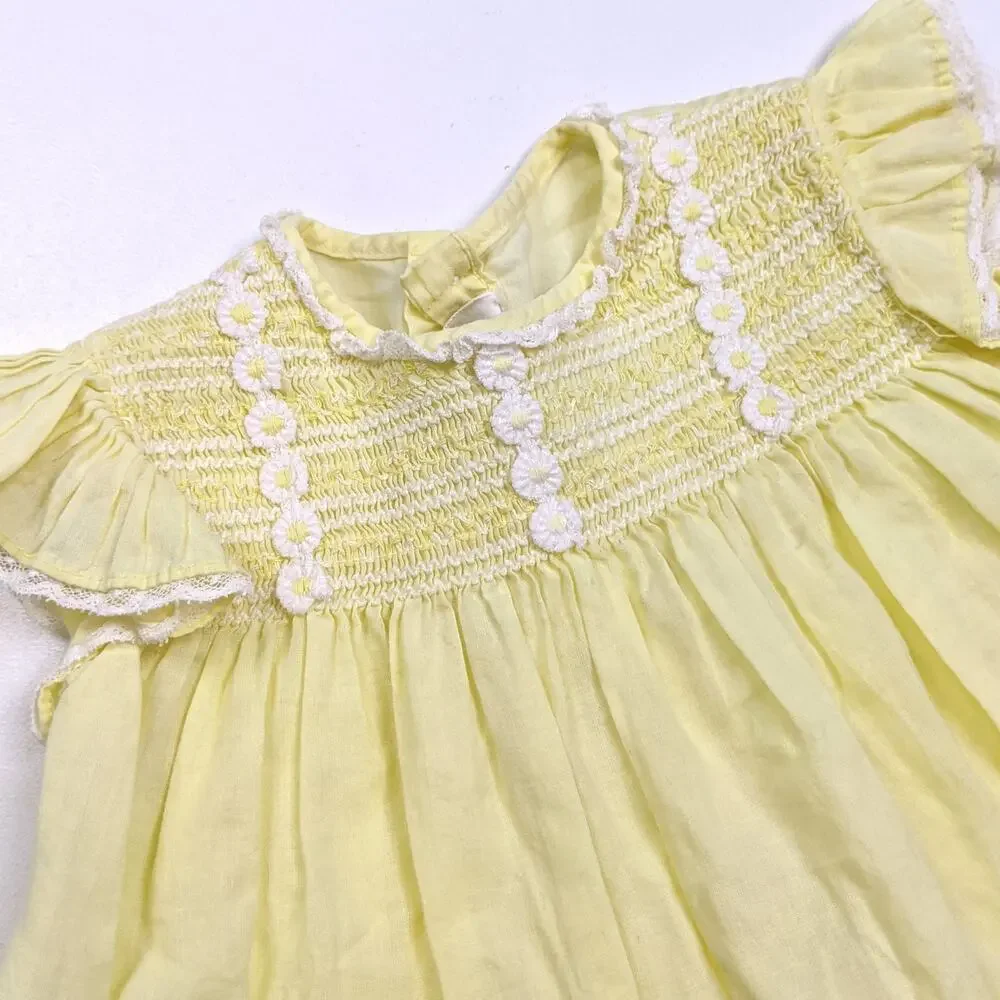 Vintage Honeysuckle Dress Baby Girls Sz 12m Yellow Daisy Dainty Everyday